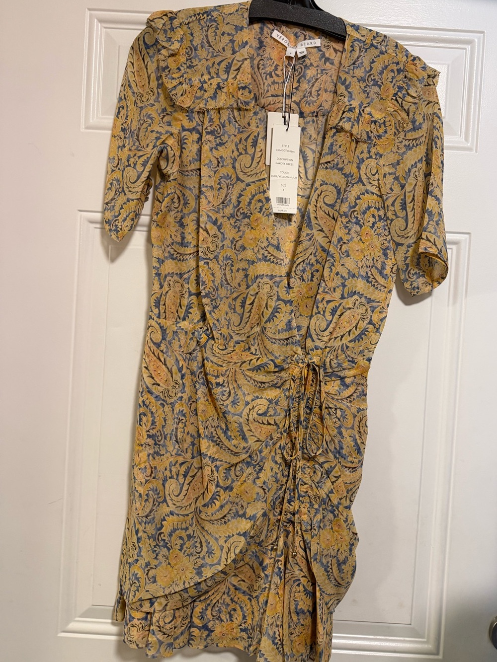 Veronica Beard Mustard and Slate Blue Paisley Wrap Dress